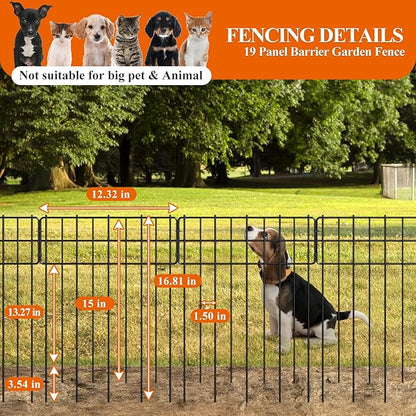 Garden Border Edging Fences, 12.32"*16.81" Decorative Fence Panel, Small Garden Fence Animal Barrier, No Dig Fences Barrier, Square 19 Pcs Black Metal Fencing, Dog Fencing Blocker for Yard, Flower Bed