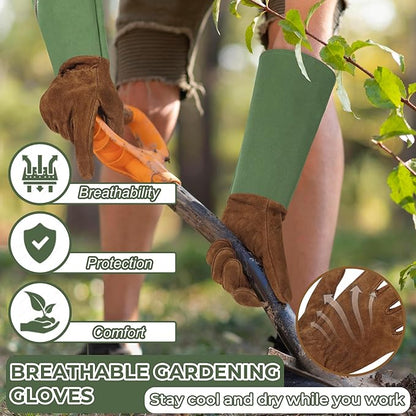 HLDD HANDLANDY Long Gardening Gloves for Women Men - Leather Rose Pruning Gloves Thorn Proof - Breathable Working Glove