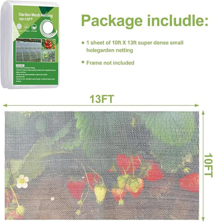 Ultra Fine Garden Netting,10'x13' Plant Netting Pest Barrier for Garden Protection Row Cover Raised Bed Screen Mesh Greenhouse Mosquito Net, Protecting Tree Plants Vegetable Flowers Fruits