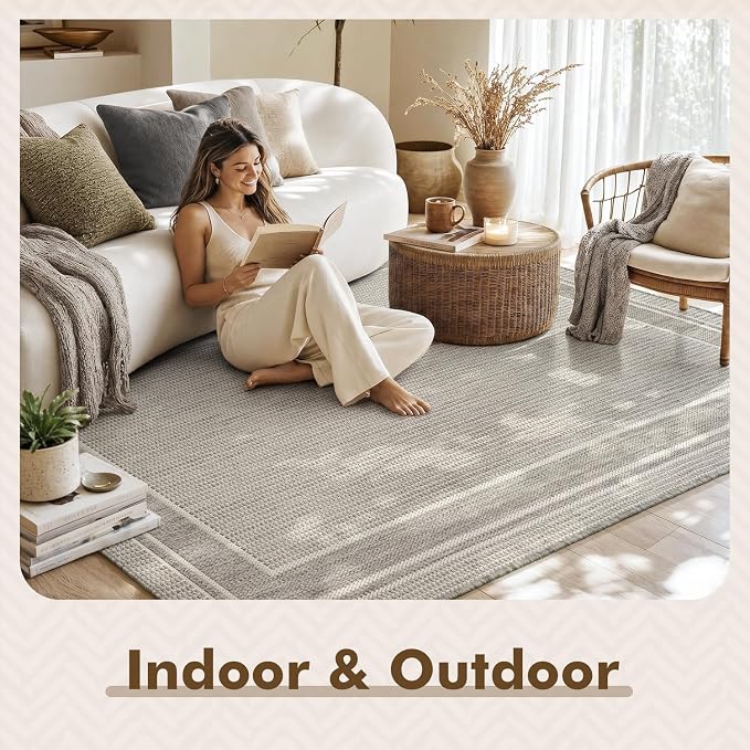 MontVoo-Outdoor Rug-Patio Rug 6x9 ft Polypropylene Indoor Outdoor Rugs Outdoor Carpet for Patio Deck Balcony Porch, Textured Weave, Durable for High Traffic, Fade-Resistant, Modern Silver Grey