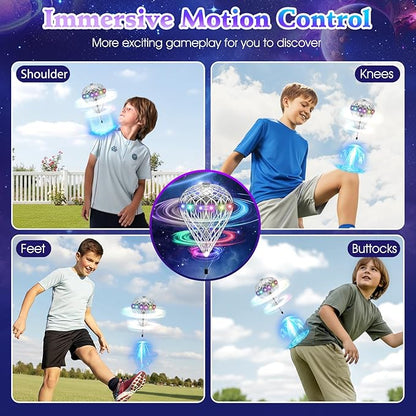 2025 Flying Orb Ball Cosmic Globe, 3D Bouncing & Hover Spinning Floating Ball Toy with Dazzling RGB Lights, Outdoor Ball Cool Toys Gift for Boys Girls Ages 6 7 8 9 10+(Silver)