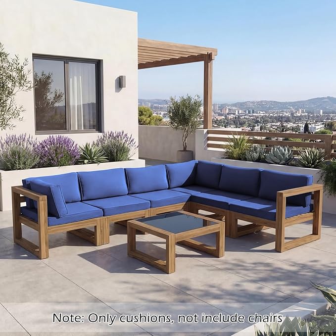 HOMREST 14-Piece Outdoor Patio Cushions, 25x25 Deep Seat Replacement, Water Resistant & Non-Slip for 6-Seat Wicker Sectional Sofa,Navy Blue