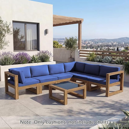 HOMREST 14-Piece Outdoor Patio Cushions, 25x25 Deep Seat Replacement, Water Resistant & Non-Slip for 6-Seat Wicker Sectional Sofa,Navy Blue