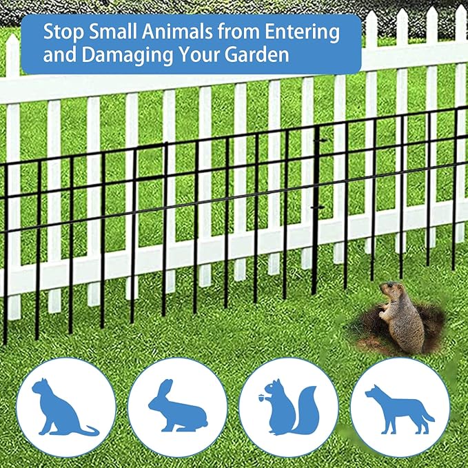 32x10-inch No Dig Animal Barrier Fence, 20 Pack Black Dig Protective Fence with 1.5 inch Spike spacing, Dog/Rabbit/Groundhog Underground Defence, for Outdoor Garden Patio