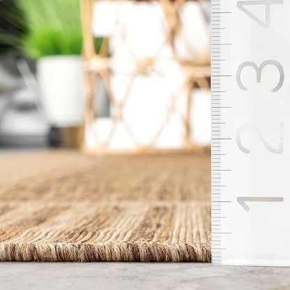 nuLOOM 2' x 3' Outdoor Area Rug, Casual Design With Striped Border, Stain Resistant, Highly Durable, For Patio, Balcony, Bedroom, Living Room, Dining Room, Bathroom, Light Brown