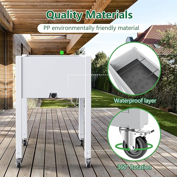 Vixzen Raised Garden Bed Outdoor,Reinforced Large Planter Box with Wheels,Mobile Planter Bed Box for Backyard, Patio, Balcony (Ashen, 30.04 * 17.72 * 28.9)