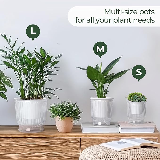 T4U 4.8 Inch Self Watering Plant Pot, 4 Pack Self Watering Pots, Self Watering Planter with Reservoir, Small Self Watering Pots for Indoor Plants, African Violets (4 Pack, 4.8", Clear)