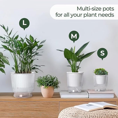 T4U 4.8 Inch Self Watering Plant Pot, 4 Pack Self Watering Pots, Self Watering Planter with Reservoir, Small Self Watering Pots for Indoor Plants, African Violets (4 Pack, 4.8", Clear)