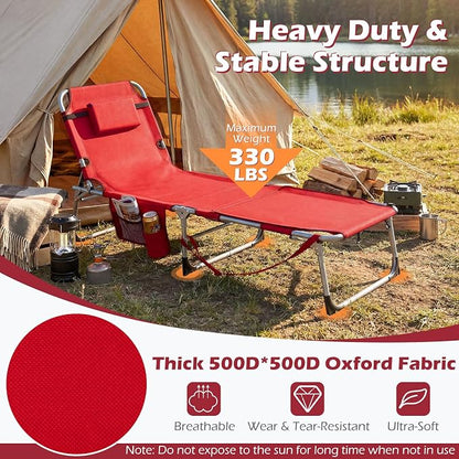 GYMAX Tanning Chair, 3 in 1 Sun Bathing Lounge Chairs with Face/Arm Holes & Side Pocket, Portable Lightweight Face Down Layout Tanning Chair for Outside, Beach, Backyard, Poolside (2, Red)