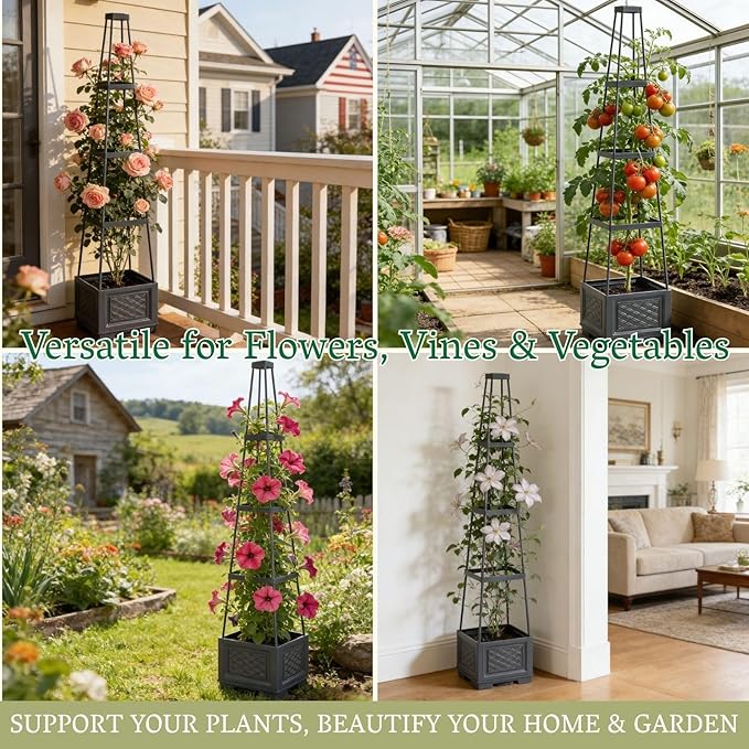 Rolling Tomato Planter with Trellis | Self-Watering Raised Garden Bed Tomato Pots for Growing Tomatoes | Planter Box with Trellis with Wheels for Climbing Plants Greenhouse Indoor Outdoor