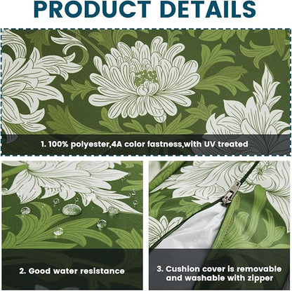 ARTPLAN 24x24 Deep Seat Patio Cushions for Outdoor Furniture,Extra 6 inch Thick,Back 18"x24",Removable,Replacement,Polyester Floral Pattern,Outdoor/Indoor,Green Flowers