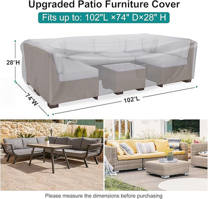 Patio Furniture Set Cover Waterproof, Heavy Duty 600D Furniture Covers for Outdoor Sectional Sofa Set Wicker Rattan Table Chair Rectangular,102"L×74"W×28"H,Grey