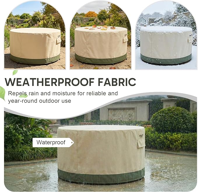COWVIE Round Patio Dining Set Cover for Outdoor Table and Chairs, 600D Waterproof and UV-Resistant Fabric Patio Furniture Cover with Storage and Air Vent, 108''Dia x 32''H