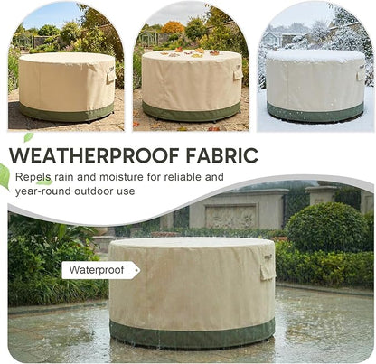 COWVIE Round Patio Dining Set Cover for Outdoor Table and Chairs, 600D Waterproof and UV-Resistant Fabric Patio Furniture Cover with Storage and Air Vent, 96''Dia x 32''H