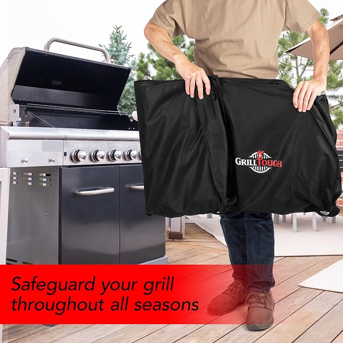 GrillTough Heavy Duty BBQ Grill Cover for Outdoor Grill, 60 Inch – Waterproof, Weather Resistant, UV & Fade Resistant with Adjustable Straps – Gas Grill Cover for Weber, Charbroil