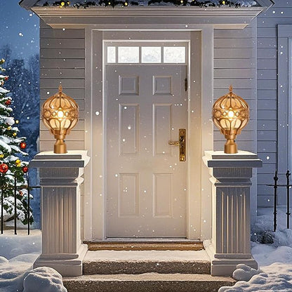Dusk to Dawn Globe Outdoor Lamp Post Lights for Lawn Garden Yard Driveway, Brass Sphere Outside Post Light, Pier Mount Post Pillar Lighting Fixtures, Soccer Ball Exterior Pole Post Light(1 Pack)