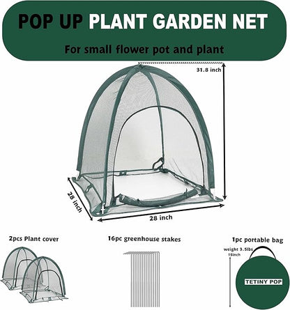 2pcs Quick Set up Pop up Garden Netting 28”x28”x32”Portable Plant Cover Net ,Locusts,Birds,Small Animal Garden Fruit and Flower Cages Portable Carry Bag with 16 Stakes