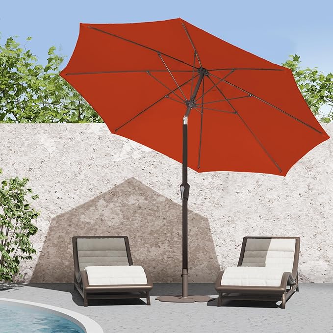 PatioKingdom 9FT Patio Outdoor Umbrella-UPF 50+ Sun Shade with Wind Vent, Push-Button Tilt & Smooth Crank Lift, Rust-Resistant Fiberglass Frame for Garden, Backyard,Yard (Orange, 9FT)
