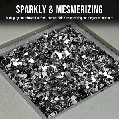 Skyflame 10-Pound Fire Glass for Fireplace Fire Pit and Landscaping, Onyx Black Reflective, 1/2-Inch