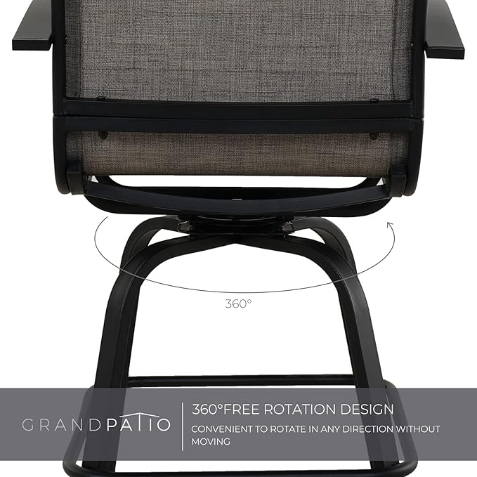 Grand patio Outdoor Swivel Bar Stools with Armrests Backs, 24" Height Patio Chairs for Porch Deck, Set of 4, Outdoor Sling Fabric (Coffee, 4PC)