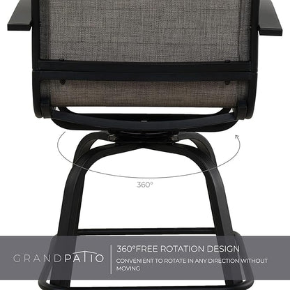 Grand patio Outdoor Swivel Bar Stools with Armrests Backs, 24" Height Patio Chairs for Porch Deck, Set of 4, Outdoor Sling Fabric (Coffee, 4PC)