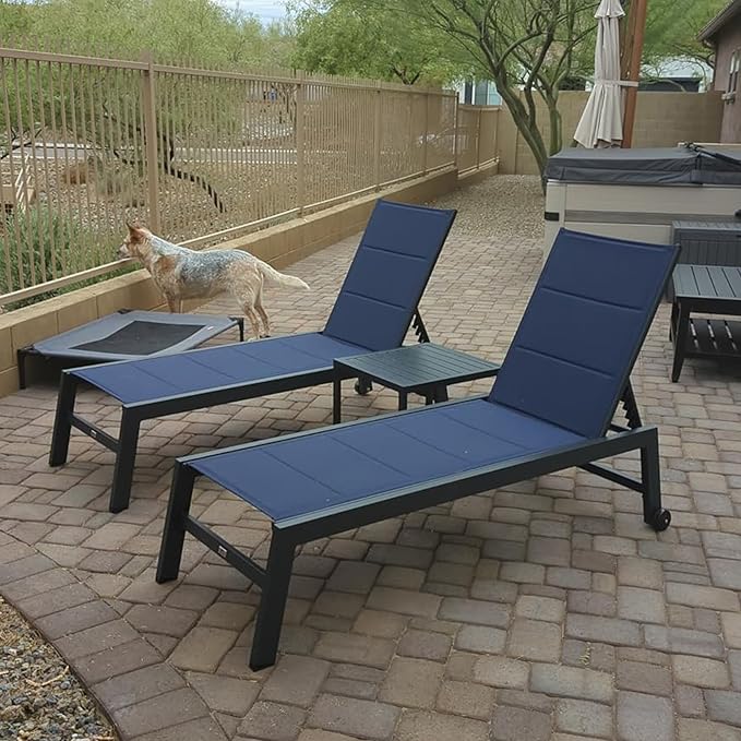 PURPLE LEAF Outdoor Patio Chaise Lounge Set of 4 Aluminum Lounge Chair with Wheels and Side Table Pool Chaise Chair for Outdoor Garden Poolside Navy Blue