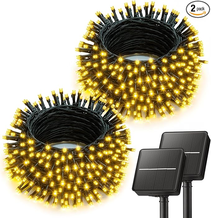 Brightown 2 Pack Solar String Lights Outdoor Waterproof, 80 FT 200 LED Solar Powered Christmas Lights with 8 Modes, Auto On/Off, Patio Lights for Outside Tree Garden Balcony Party Decor (Warm White)