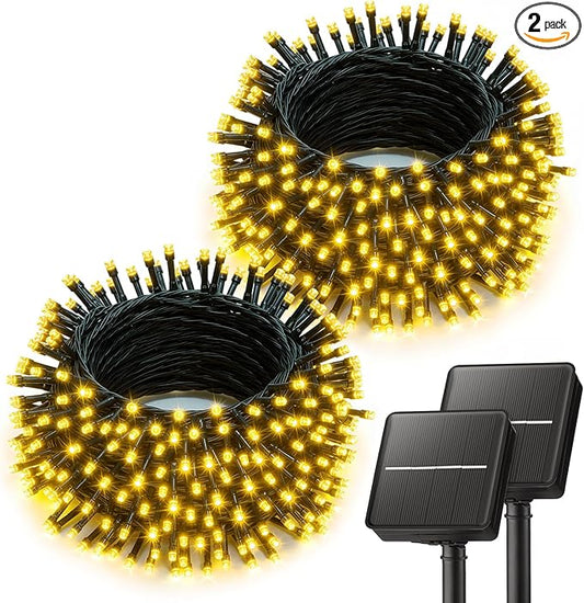 Brightown 2 Pack Solar String Lights Outdoor Waterproof, 80 FT 200 LED Solar Powered Christmas Lights with 8 Modes, Auto On/Off, Patio Lights for Outside Tree Garden Balcony Party Decor (Warm White)