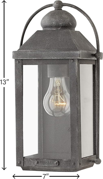 Hinkley Anchorage Small Single Light Wall Mount Lantern - Estate & Heritage Series, Aluminum, Clear Glass - Aged Zinc Finish
