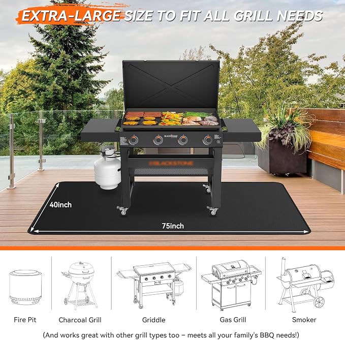 75x40 inches Large Under Grill Mats for Blackstone, Double-Sided Fireproof Outdoor Grill Protective Mat, Oilproof Waterproof BBQ Fire Pit Fireplace Mat