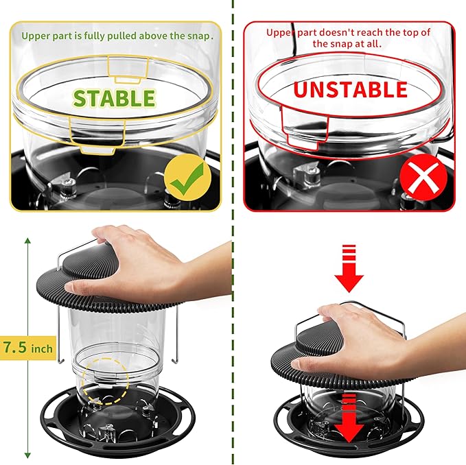 Outdoor Bird Feeder, Retractable Bird Feeder Hanging, Metal Hanger, Rainproof & Leak-Proof, Black, Pack of 1