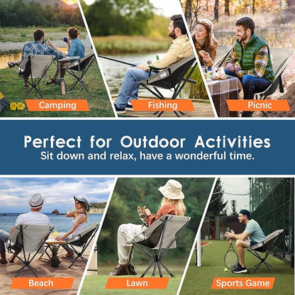 Raynesys Portable Camping Chair 1 Pack, 8 Seconds Quick Setup Folding Camping Chair, Flexible 360° Rotation, 3.8Lb Lightweight Travel Chairs for Easy Carry to Hiking, Sporting, Beach, Khaki