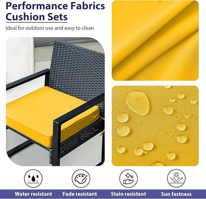 Outdoor Chair Cushions Set of 4,Waterproof Outdoor Seat Cushions for Patio Furniture,Patio Chair Cushion with Handle and Ties, Square Out Door Chair Pads,19" x 19" x 3", Yellow