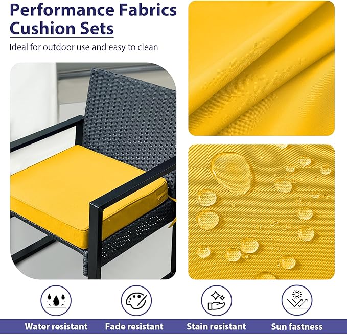 Outdoor Chair Cushions Set of 4,Waterproof Outdoor Seat Cushions for Patio Furniture,Patio Chair Cushion with Handle and Ties, Square Out Door Chair Pads,18.5" x 16" x 3", Yellow