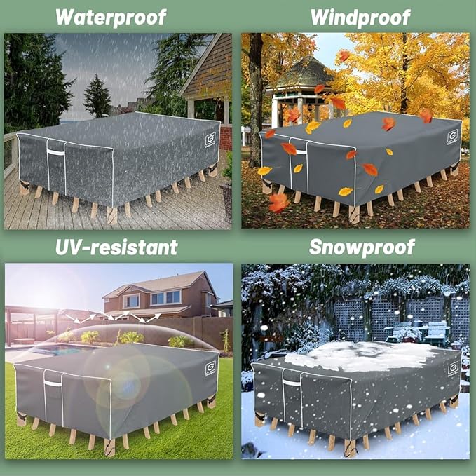 Gasadar Rectangular Outdoor Patio Sectional Furniture Cover Waterproof for General-Purpose Outdoor Dining Tables, Chairs and Sofas, 600D Heavy Duty, 110" L x 84" W x 28" H, Grey