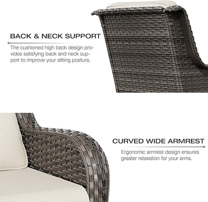 Joyside 4 Pieces Outdoor Patio Furniture Set Wicker Conversation Bistro Set 2 PE Wicker Patio with 2pcs Ottomans for Backyard, Porch, Balcony(Mixed Grey/Beige)