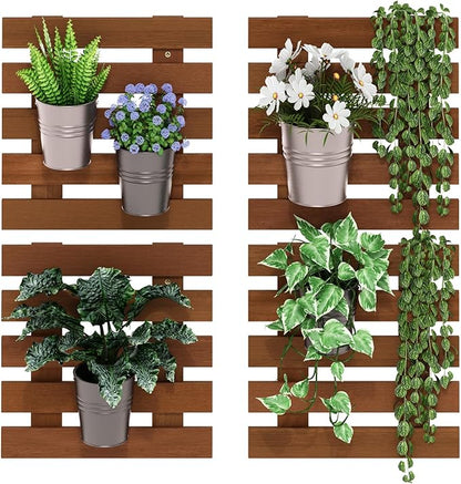 Furinno TIOMAN Outdoor Vertical Wall Planter, Set of 4 Wooden Hanging Planters, for Indoor, Outdoor Plants, Balcony, Patio, Natural