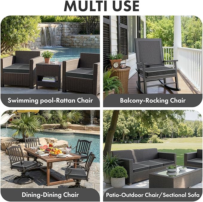 MIULEE Dark Grey Outdoor Chair Cushions Set of 2, 18.5x16x3 Inch Waterproof Patio Seat Cushions for Outdoor Furniture Couch Sofa, 3 Year Color Fastness High Density Foam with Adjustable Ties