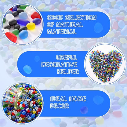 Sea Glass Stones, 3.3LB Decorative Frosted Glass Pebbles Gemstones - Suitable for Aquarium Rocks, Fish Tank Gravel, Vase Fillers, DIY Crafts, and Home Decor (Colorful)