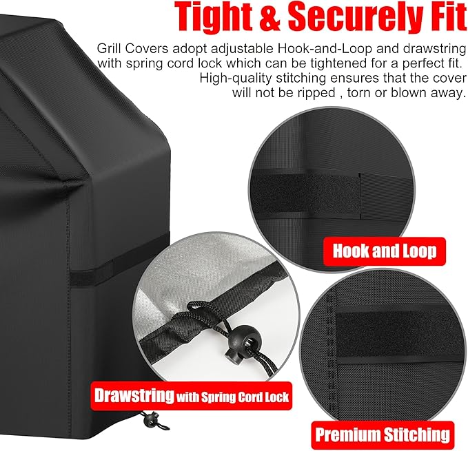Grill Cover, 40 inch Small Gas Grill Cover for Outdoor Grill, Waterproof, Weather Resistant, UV & Fade Resistant, BBQ Grill Cover with Hook and Loop Straps, Black