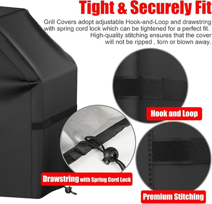 Grill Cover, 44 inch Small Gas Grill Cover for Outdoor Grill, Waterproof, Weather Resistant, UV & Fade Resistant, BBQ Grill Cover with Hook and Loop Straps, Black