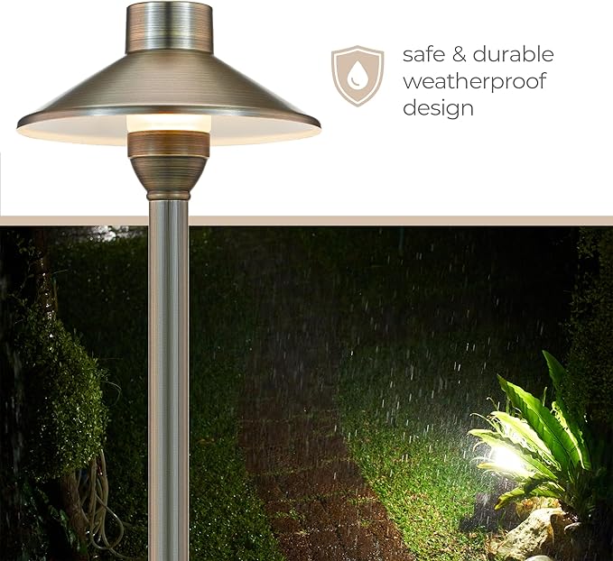 Amped Landscape Lighting Cone 12V Path and Area Light with G4 Socket in Aged Brass Solid Copper Enhanced Protection for Coastal Environments