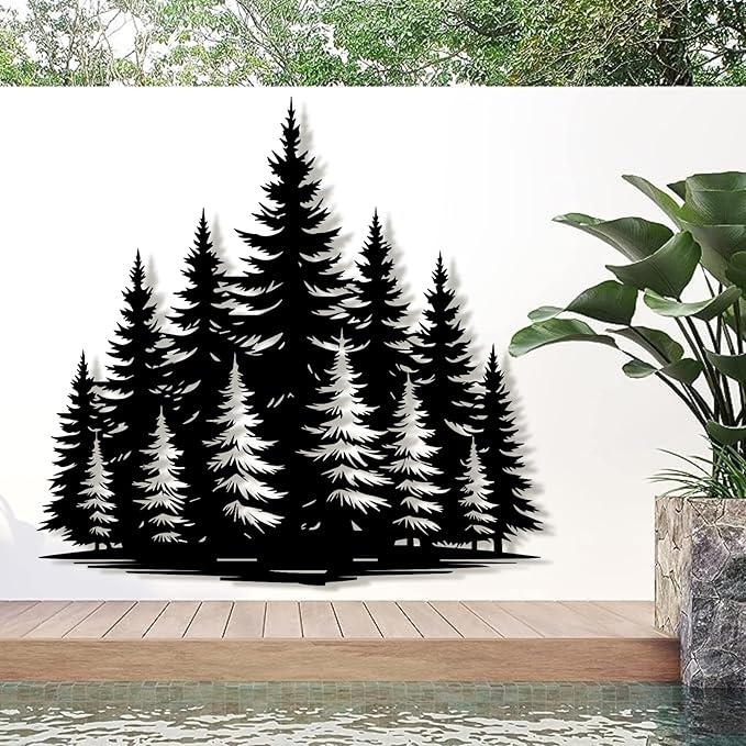 Metal Pine Tree Wall Art, Nature Decor, Wall Hanging, Christmas Pine Decoration, Gift for Nature Lovers, 35"W x 34"H / 90 x 86 cm