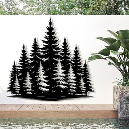 lunwall Metal Pine Tree Wall Art, Metal Forest Wall Art, Pine Branch Wall Decor, Christmas Tree Wall Decor, Forest Wall Hanging, Nature Lover Gift (Style 9, 31" W x 30" H / 80 x 77 cm)