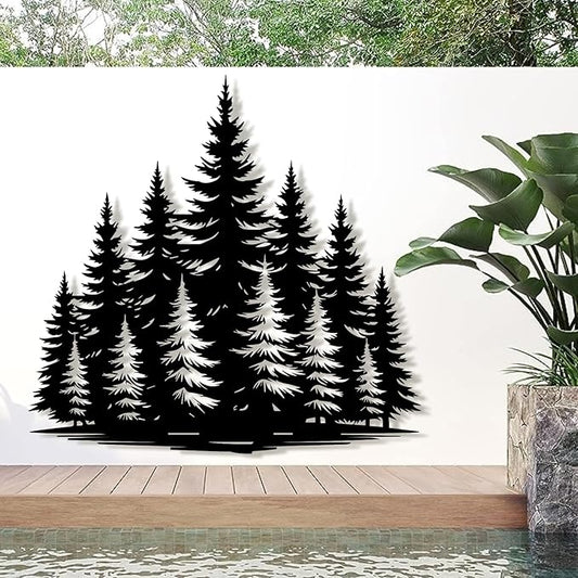 lunwall Metal Pine Tree Wall Art, Metal Forest Wall Art, Pine Branch Wall Decor, Christmas Tree Wall Decor, Forest Wall Hanging, Nature Lover Gift (Style 9, 31" W x 30" H / 80 x 77 cm)