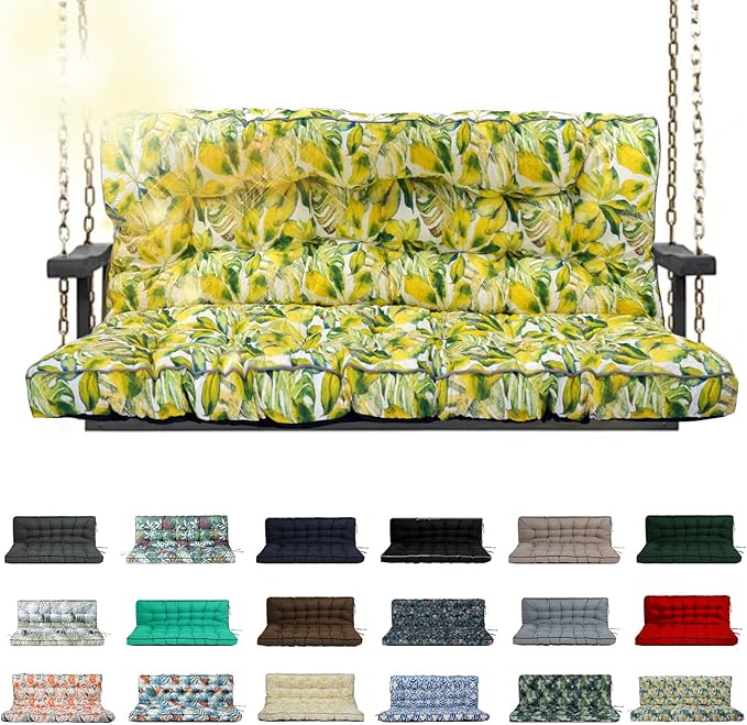 Porch Swing Cushion Three Seat, Waterproof Swing Cushions Replacement with Backrest, Outdoor Garden Furniture Patio 4" Thickened Cushions with Ties (Lime Green, 40 x 63in)