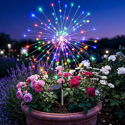 btfarm 1 Pack Solar Garden Lights Outdoor, 8 Modes Firework Lights Solar Powered, Waterproof Twinkle Fairy Light Outside for Yard Patio Pathway Pool Christmas Party Decorative, Multicolor