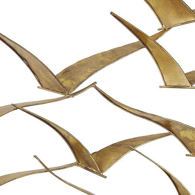Deco 79 Metal Bird Home Wall Decor Foiled Flying Wall Sculpture, Wall Art 47" x 4" x 21", Gold