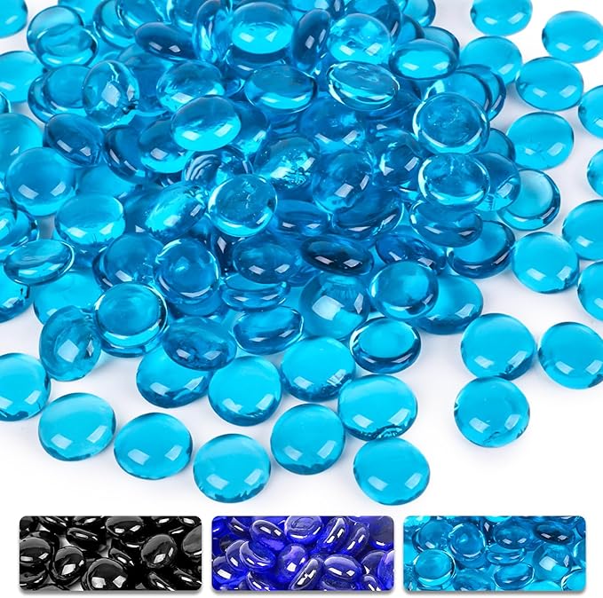 DomeStar 10LB Blue Fire Pit Glass Rocks, Reflective Round Glass Beads for Natural Propane Fire Pit Landscaping