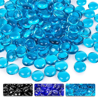 DomeStar 10LB Blue Fire Pit Glass Rocks, Reflective Round Glass Beads for Natural Propane Fire Pit Landscaping
